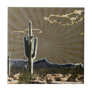 Carreau En Céramique art du sud-ouest Désert succulent Saguaro Cactus