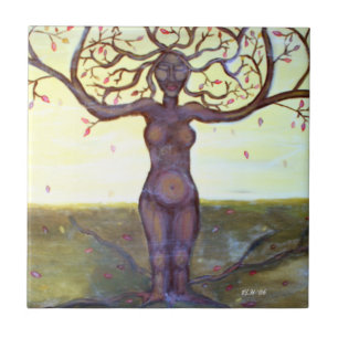 Carreau En Céramique Art "enraciné" de déesse d'arbre