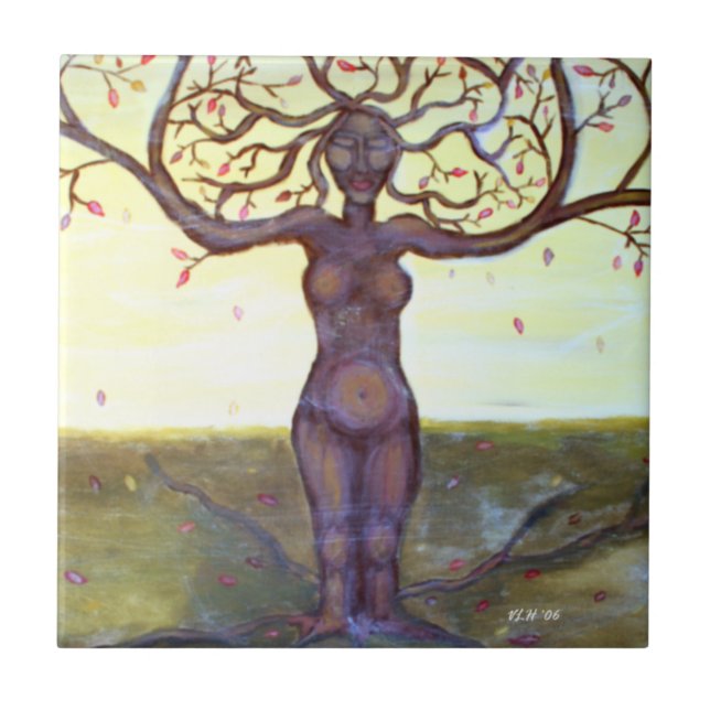 Carreau En Céramique Art "enraciné" de déesse d'arbre (Devant)
