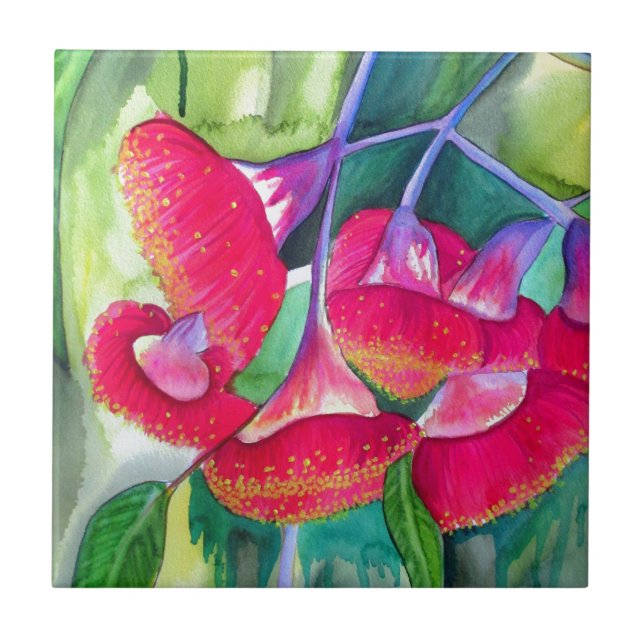 Carreau En Céramique Art fleurissant rouge australien d'aquarelle de (Devant)