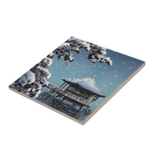 Carreau En Céramique Art japonais oriental frais de scène d'hiver de