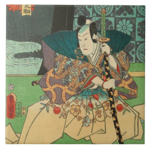 Carreau En Céramique Art japonais - samouraï tenant une épée de Kata
