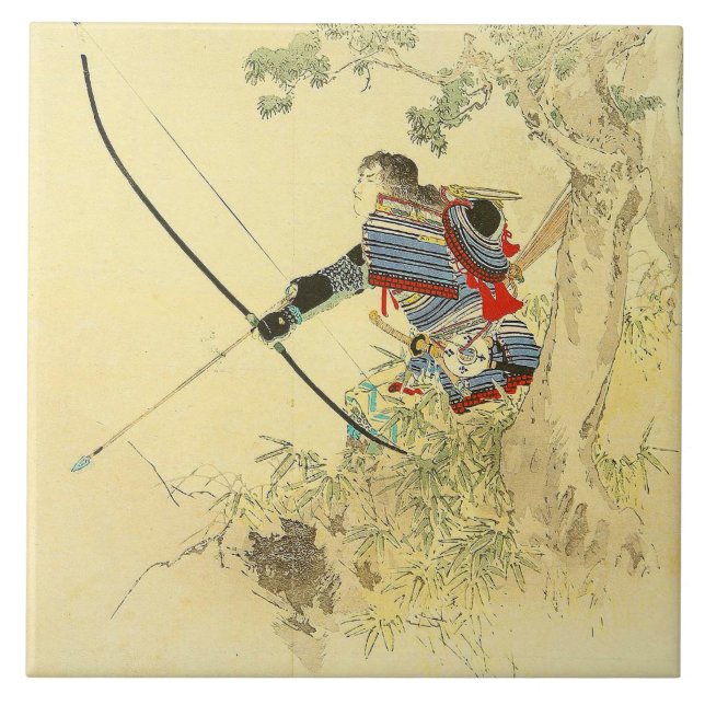 Carreau En Céramique Art japonais - un samouraï avec un arc et des (Devant)