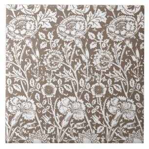 Carreau En Céramique Art nouveau Carnation Damask, Taupe et White