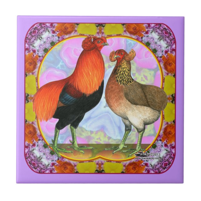 Carreau En Céramique Art Nouveau de poulets d'Araucana (Devant)