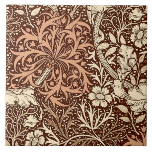 Carreau En Céramique Art Nouveau Fleur d'algues, Brown et beige