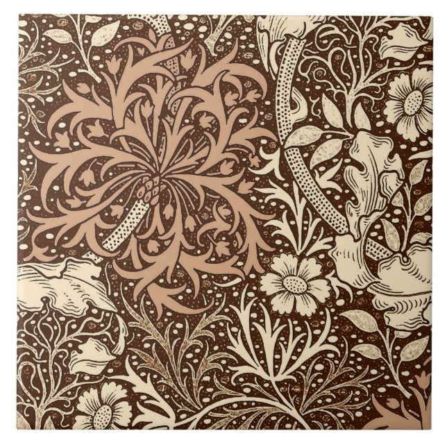 Carreau En Céramique Art Nouveau Fleur d'algues, Brown et beige (Devant)