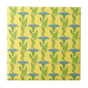 Carreau En Céramique Art Nouveau jaune Ipomoea papier peint fleuri damé