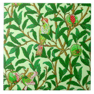 Carreau En Céramique Art nouveau Oiseau et grenade, vert citron