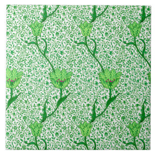 Carreau En Céramique Art Nouveau Tulip Damask, Emerald Green