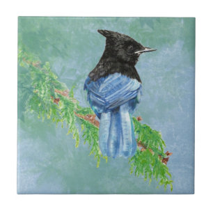 Carreau En Céramique Art stellaire de faune d'oiseau de geai