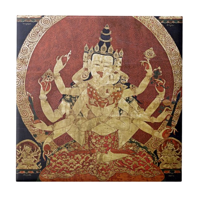 CARREAU EN CÉRAMIQUE ART TIBÉTAIN DE THANGKA (Devant)