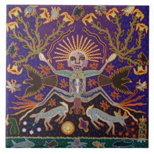 Carreau En Céramique Art tribal ethnique Boho de déesse aztèque maya