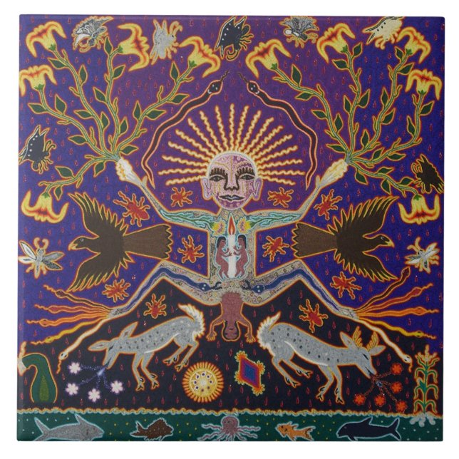 Carreau En Céramique Art tribal ethnique Boho de déesse aztèque maya (Devant)