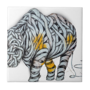 Carreau En Céramique Art urbain de rue : Rhinocéros de ruban