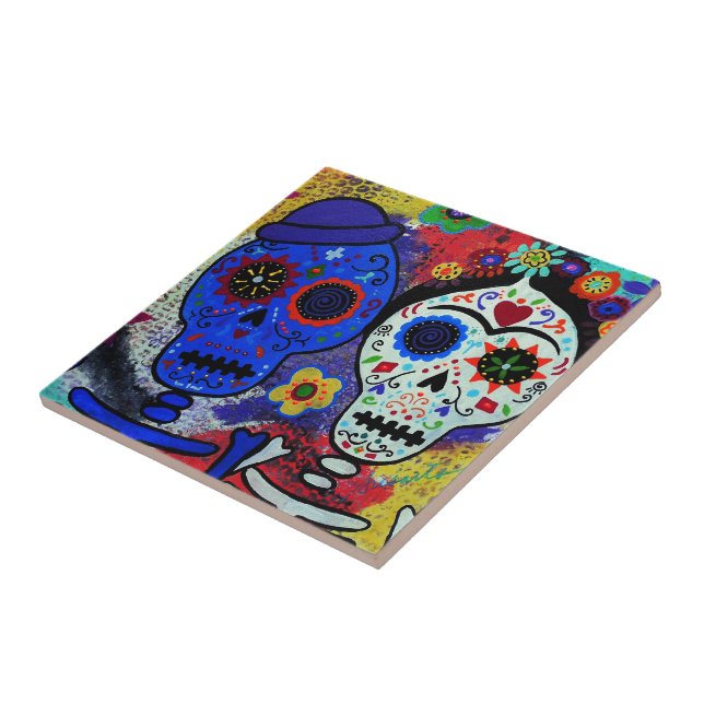 CARREAU EN CÉRAMIQUE ARTISTE MEXICAIN LOVERS DIA DE LOS MUERTOS (Côté)