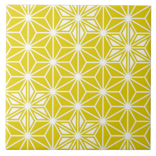 Carreau En Céramique Asanoha japonais ou Motif étoile, jaune moutarde