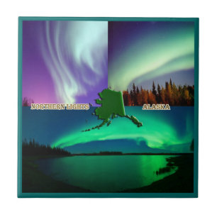 Carreau En Céramique Aurores boréales d'Alaska Collage