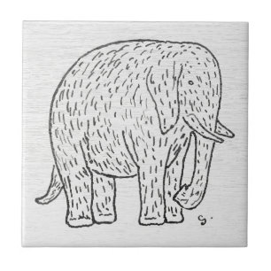 Carreau en céramique avec esquisse d'éléphant vint