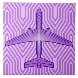 Carreau En Céramique Avion Art déco, violet violet et lavande