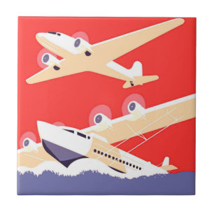 Carreau En Céramique Avion en vol vintage WPA coloré