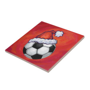 Carreau En Céramique Bal de football de Santa Hat en rouge