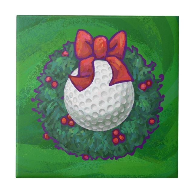 Carreau En Céramique Ball de golf Fer de Noël en vert (Devant)