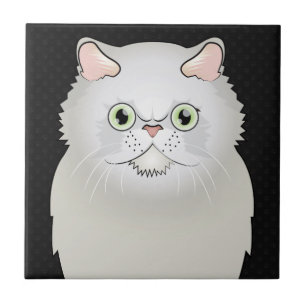 Carreau En Céramique Bande dessinée de chat persan (blanc, Plat-Visage)