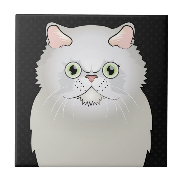 Carreau En Céramique Bande dessinée de chat persan (blanc, Plat-Visage) (Devant)