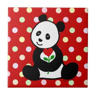 Carreau En Céramique Bande dessinée de panda et une fleur de coeur