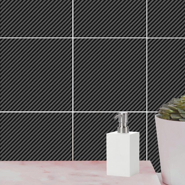 Carreau En Céramique Bandes diagonales minces en noir et gris (Thin Black and Gray Diagonal Stripes Tile)