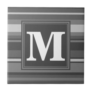 Carreau En Céramique Bandes gris monogramme