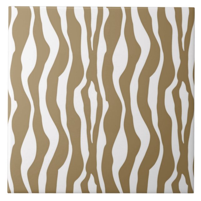 Carreau En Céramique Bandes Zèbre - Taupe Tan et Blanc (Devant)