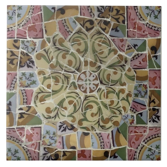 Carreau En Céramique Barcelone Espagne, parc Güell, tuile de mosaïque (Devant)