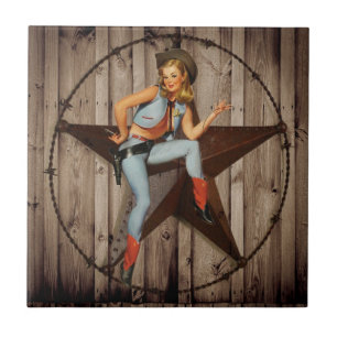 Carreau En Céramique Barre Wood Texas Star pays occidental Cowgirl