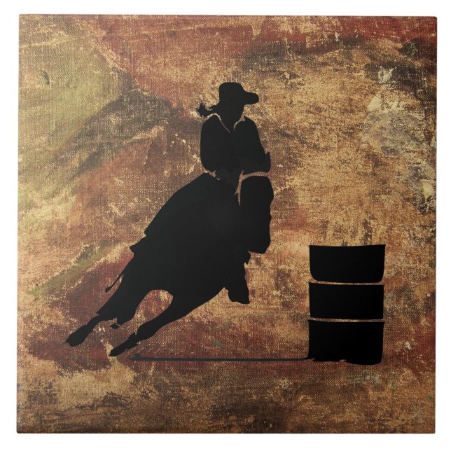 Carreau En Céramique Barrel Racing Girl Silhouette on a Grunge Texture (Devant)