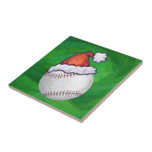 Carreau En Céramique Baseball à Santa Hat sur Green