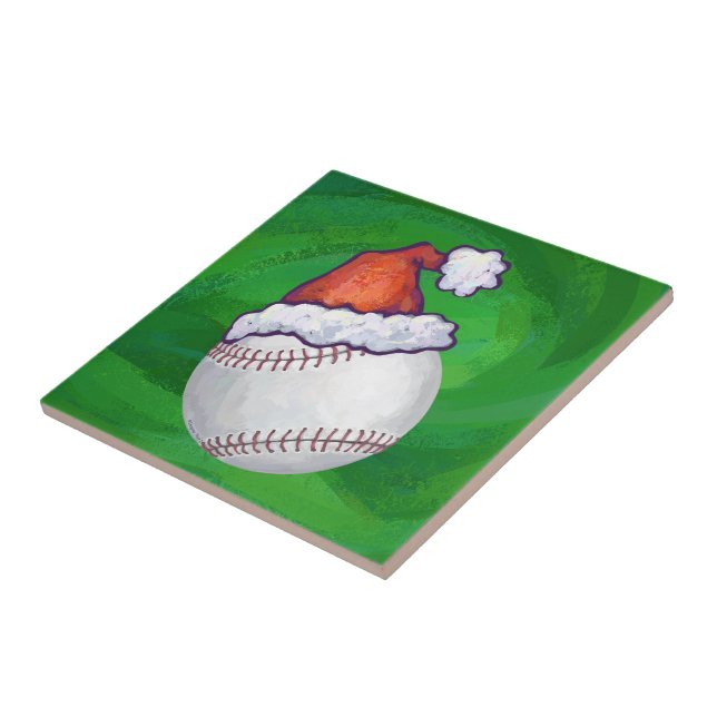 Carreau En Céramique Baseball à Santa Hat sur Green (Côté)