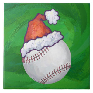 Carreau En Céramique Baseball à Santa Hat sur Green