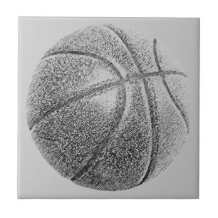 Carreau En Céramique Basket-ball à effet crayon en niveaux de gris