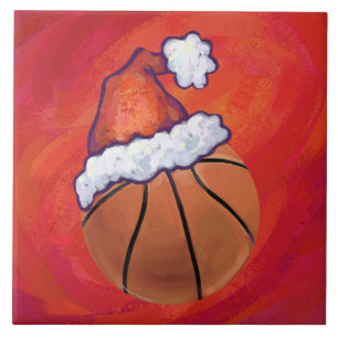 Carreau En Céramique Basket-ball à Santa Hat