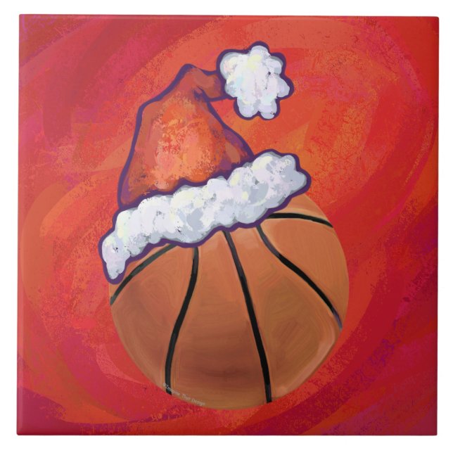 Carreau En Céramique Basket-ball à Santa Hat (Devant)