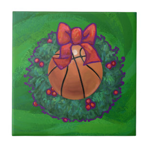 Carreau En Céramique Basket-ball en couronne de Noël