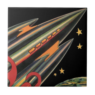 Carreau En Céramique Bateau à fusée de science-fiction vintage par Spac