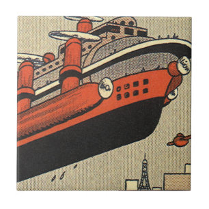 Carreau En Céramique Bateau de croisière d'hélicoptère de science-ficti