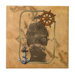 Carreau En Céramique Bateau et carte vintages nautiques