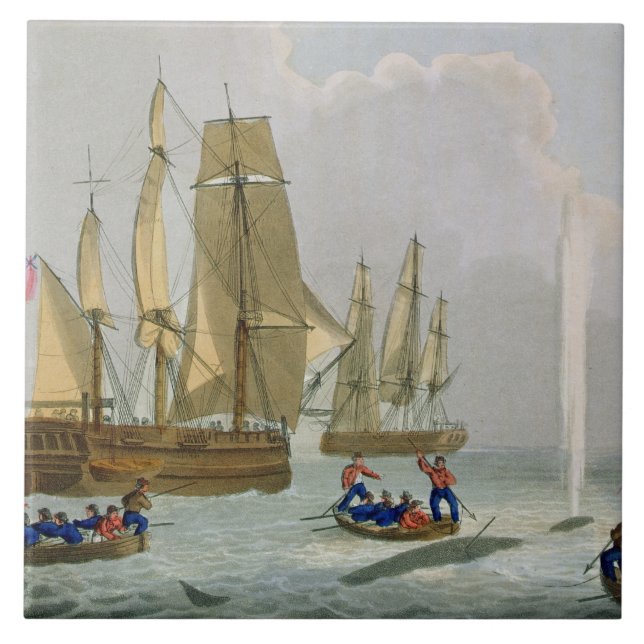 Carreau En Céramique Bateaux approchant une baleine, gravée par la (Devant)