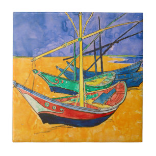 Carreau En Céramique Bateaux de Van Gogh Impressionnisme Plage