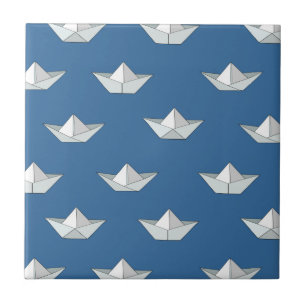 Carreau En Céramique Bateaux d'origami sur le motif de l'eau