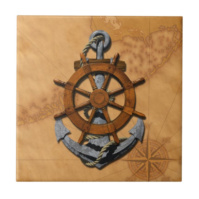 Carreau En Céramique Bateaux nautiques roue et Ancre (Devant)